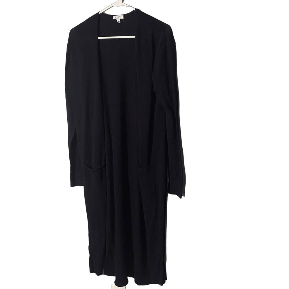 Susina Black Long Sleeve Knit Sweater Long Duster Cardigan Women Sz M